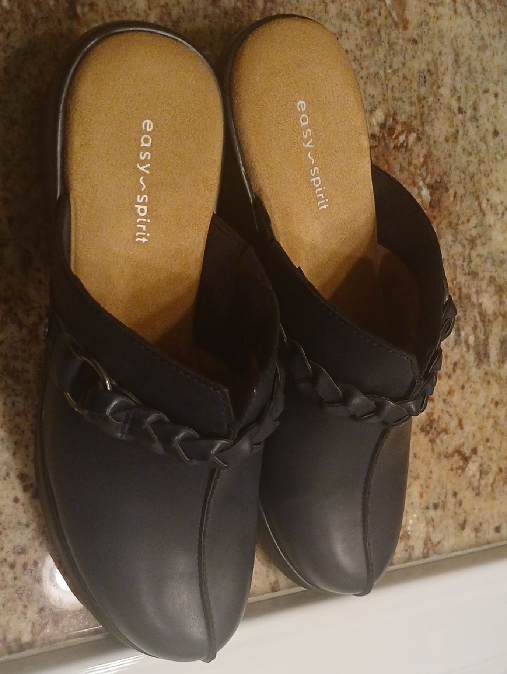 Easy Spirit Black Braided Slip-On Mules